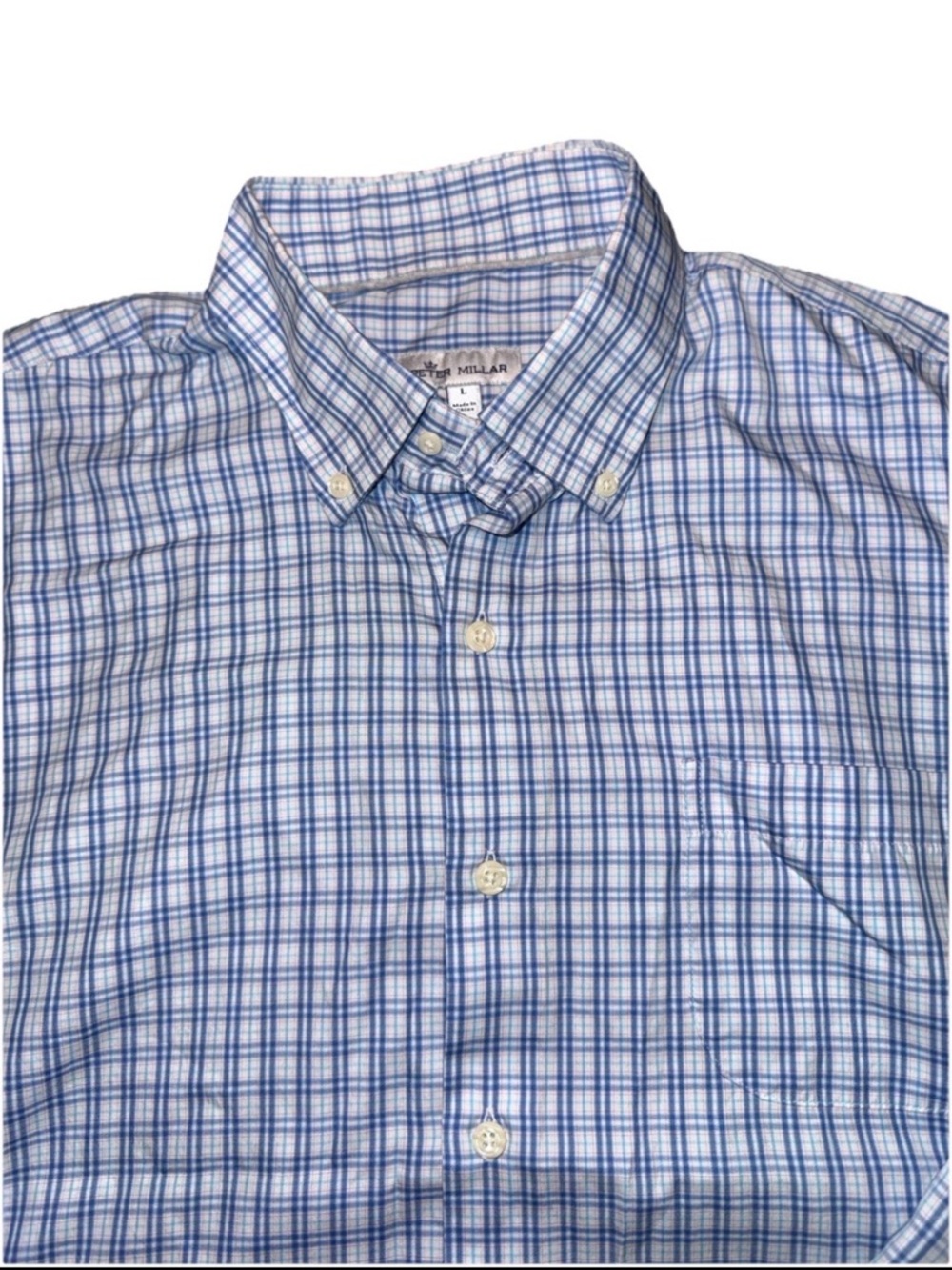 Peter Millar White and Blue Check Button-Down Dress Shirt